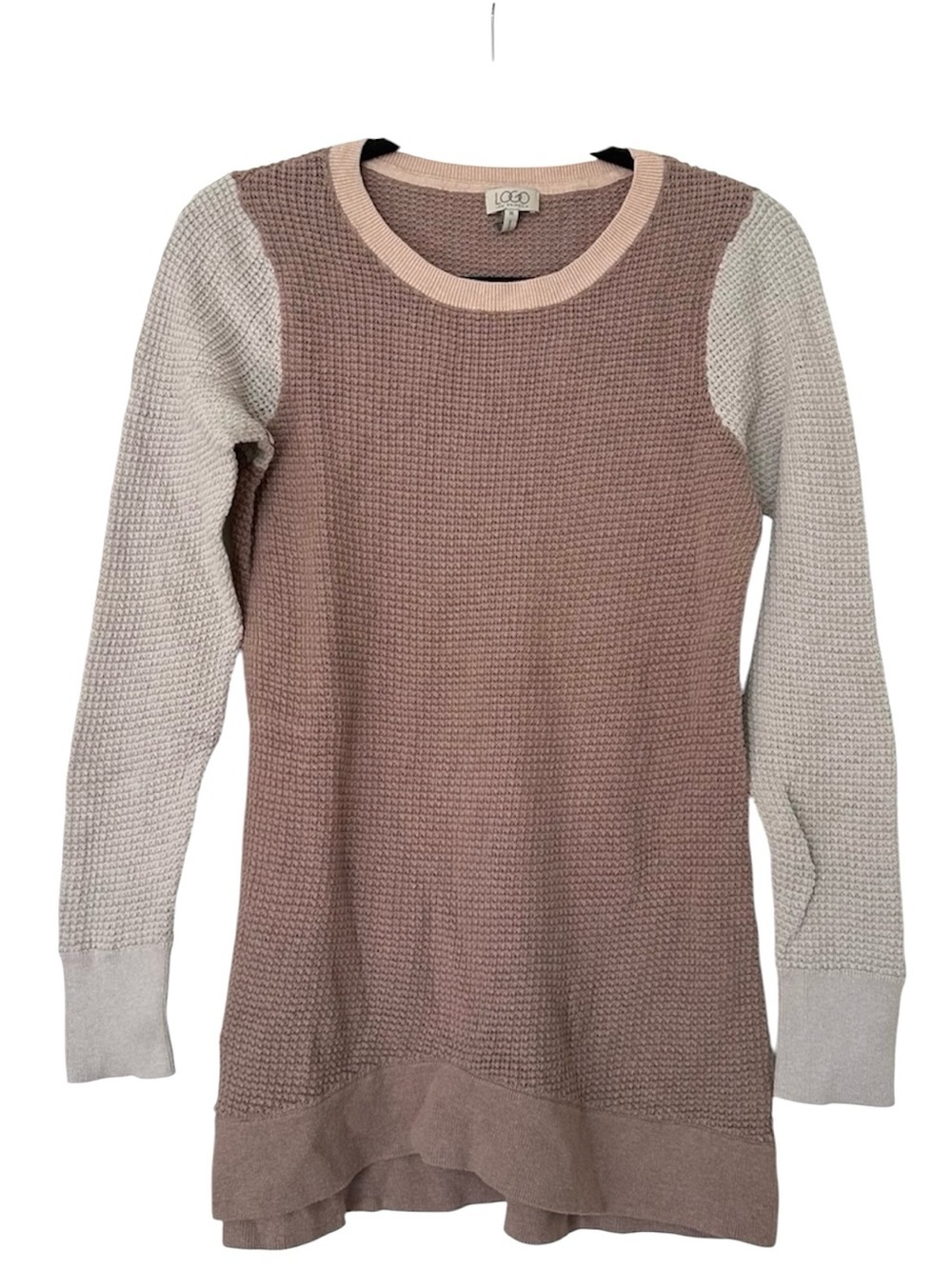 LOGO Lori Goldstein Waffle Knit Thermal Cotton Cashmere Sweater Womens Medium